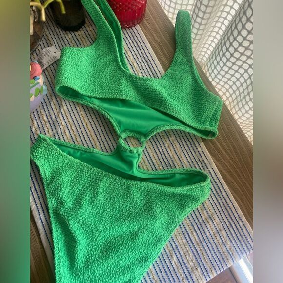 Pacsun La Hearts Small Neon Green Terry Cloth One Piece Halter Swimsuit Costume - Picture 2 of 8